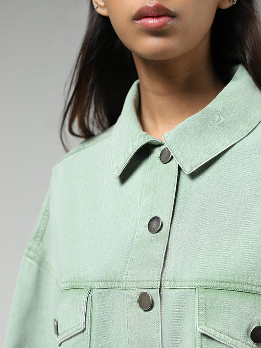 Nuon Sage Green Denim Crop Jacket