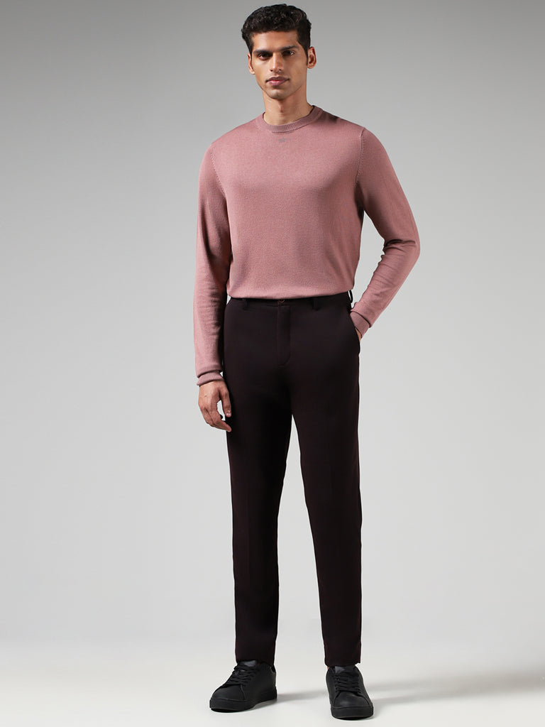 WES Formals Solid Pink Slim-Fit Sweater