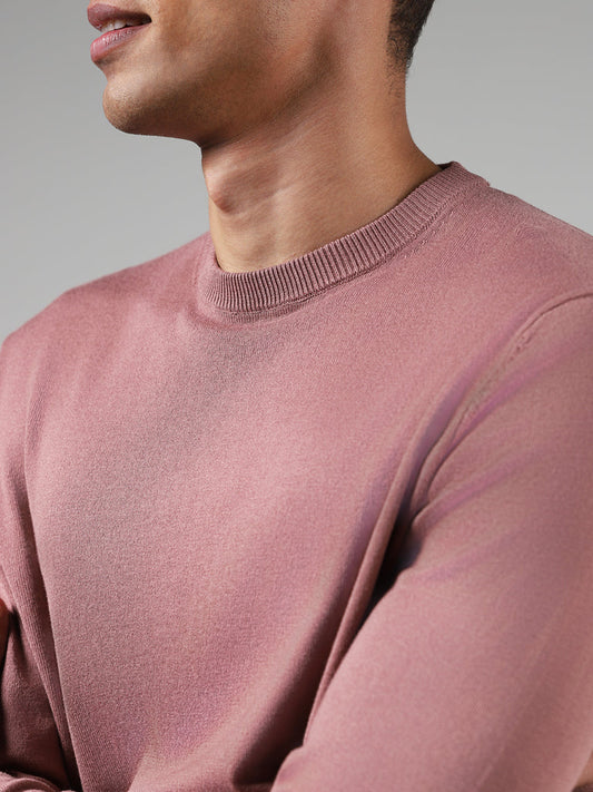 WES Formals Solid Pink Slim-Fit Sweater