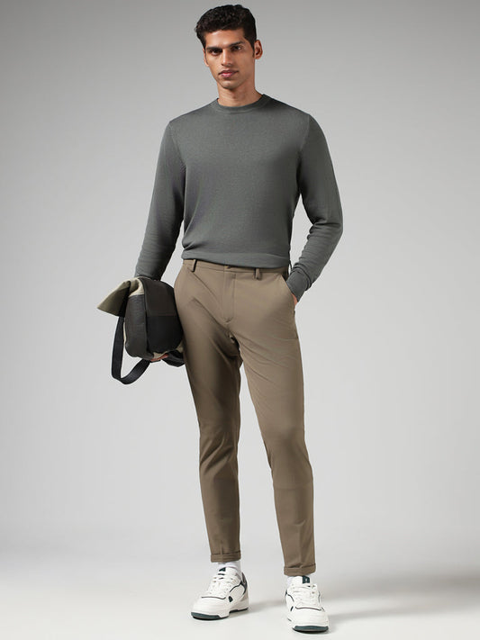 WES Formals Solid Olive Slim-Fit Sweater