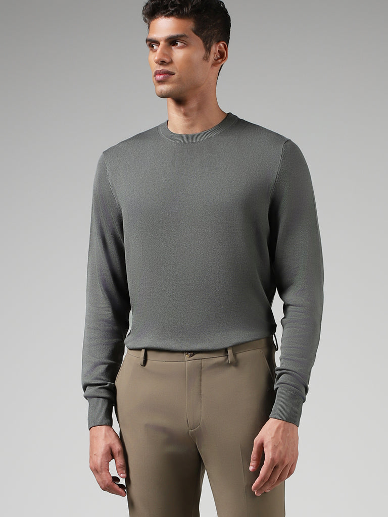 WES Formals Solid Olive Slim-Fit Sweater