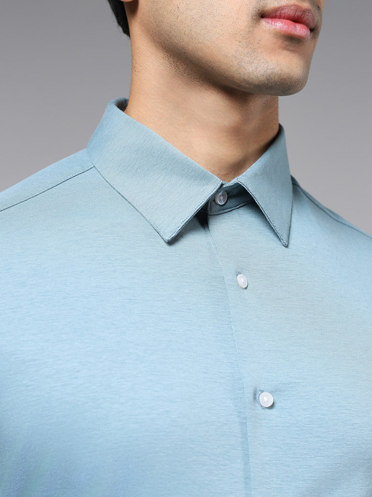 WES Formals Solid Light Blue Slim-Fit Shirt