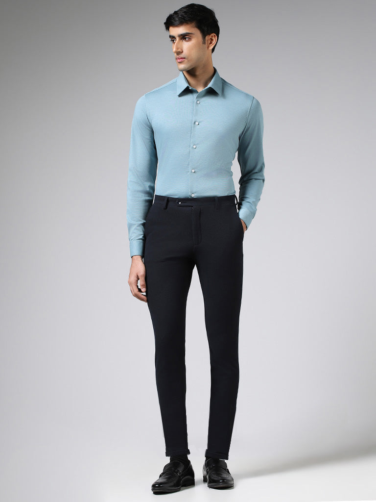 WES Formals Solid Light Blue Slim-Fit Shirt