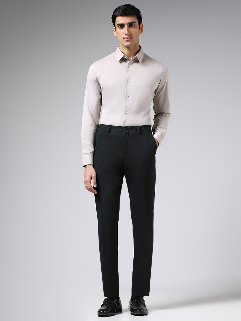 WES Formals Solid Cream Slim-Fit Shirt