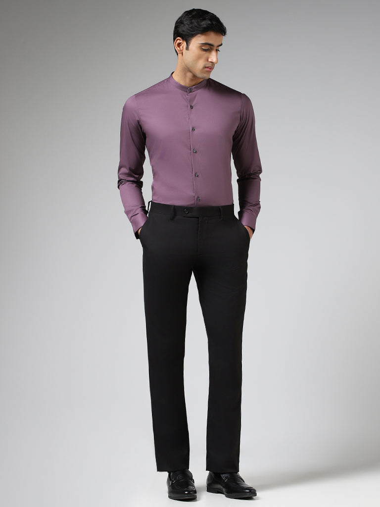 WES Formals Solid Grape Purple Cotton Blend Ultra-Slim Fit Shirt