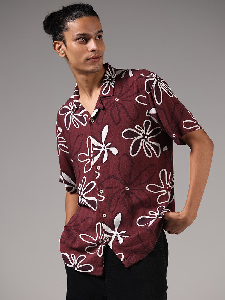 Nuon Wine Floral Printed Resort-Fit Shirt