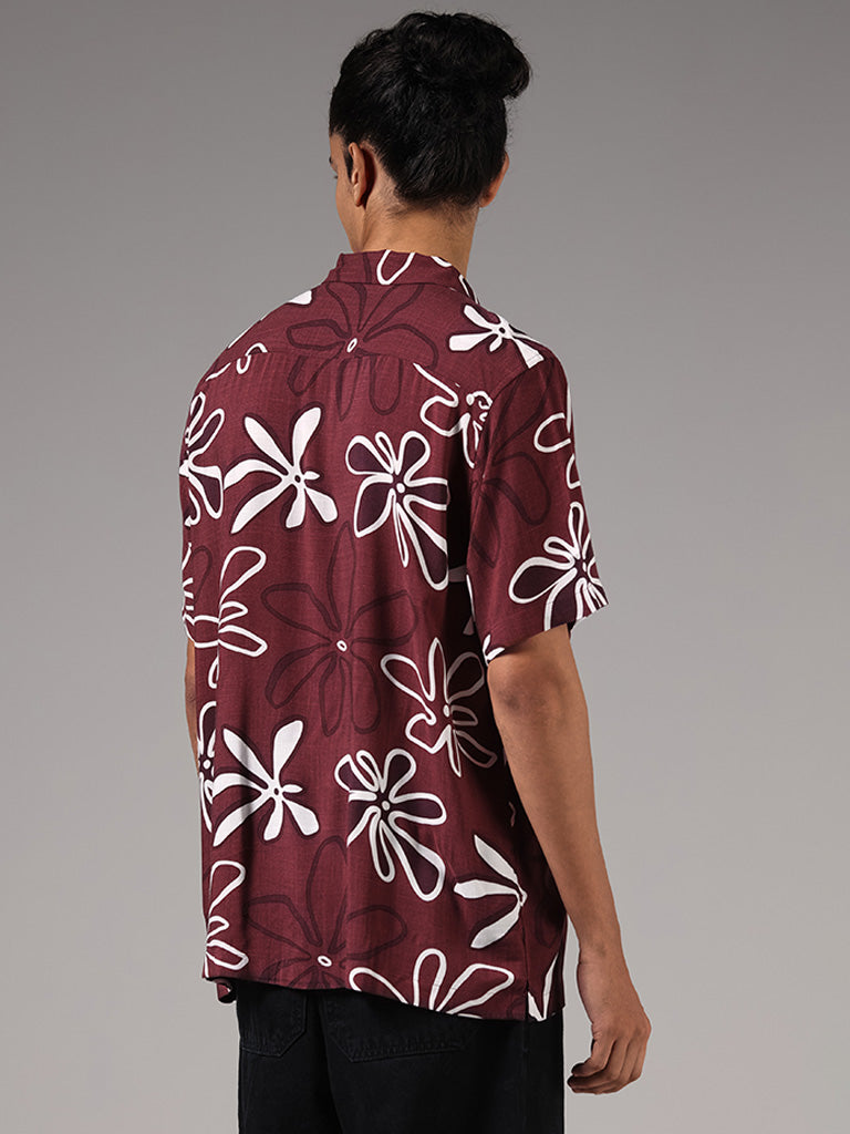 Nuon Wine Floral Printed Resort-Fit Shirt