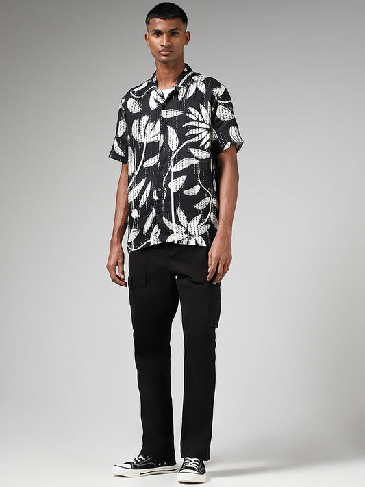 Nuon Black Floral Printed Relaxed-Fit Shirt