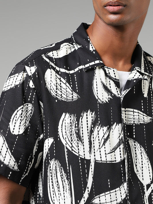 Nuon Black Floral Printed Relaxed-Fit Shirt