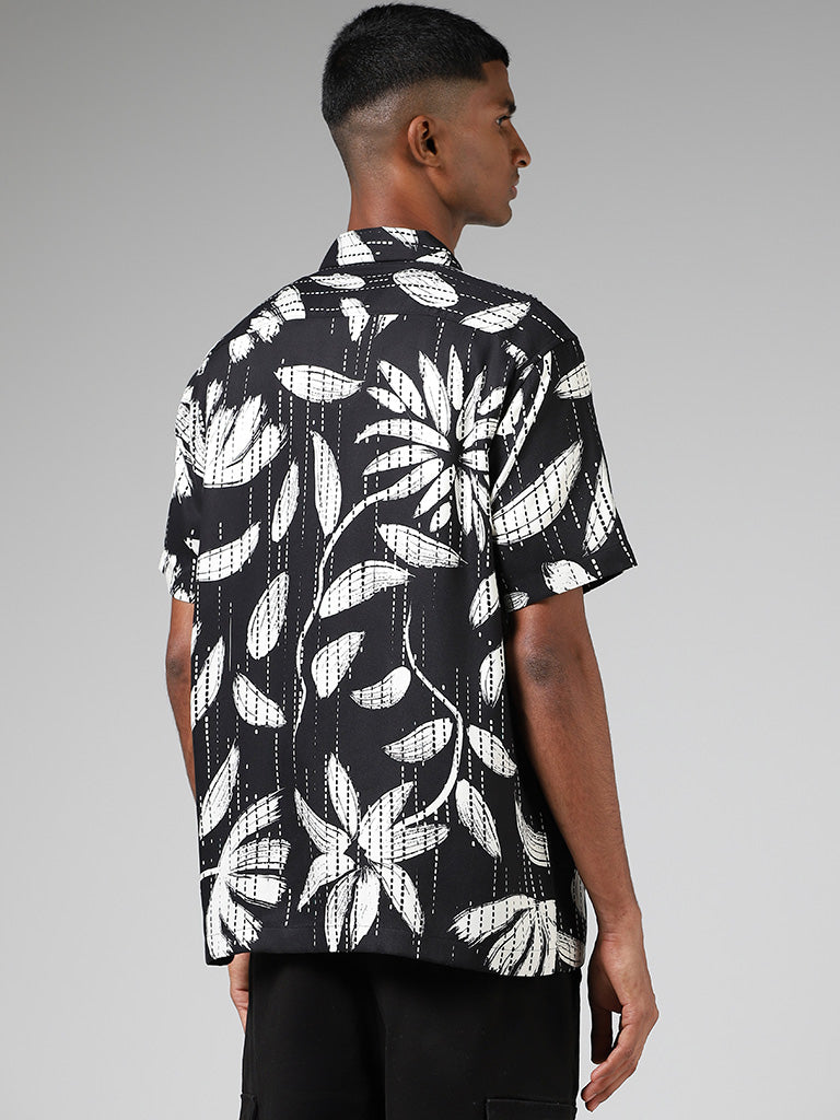 Nuon Black Floral Printed Relaxed-Fit Shirt