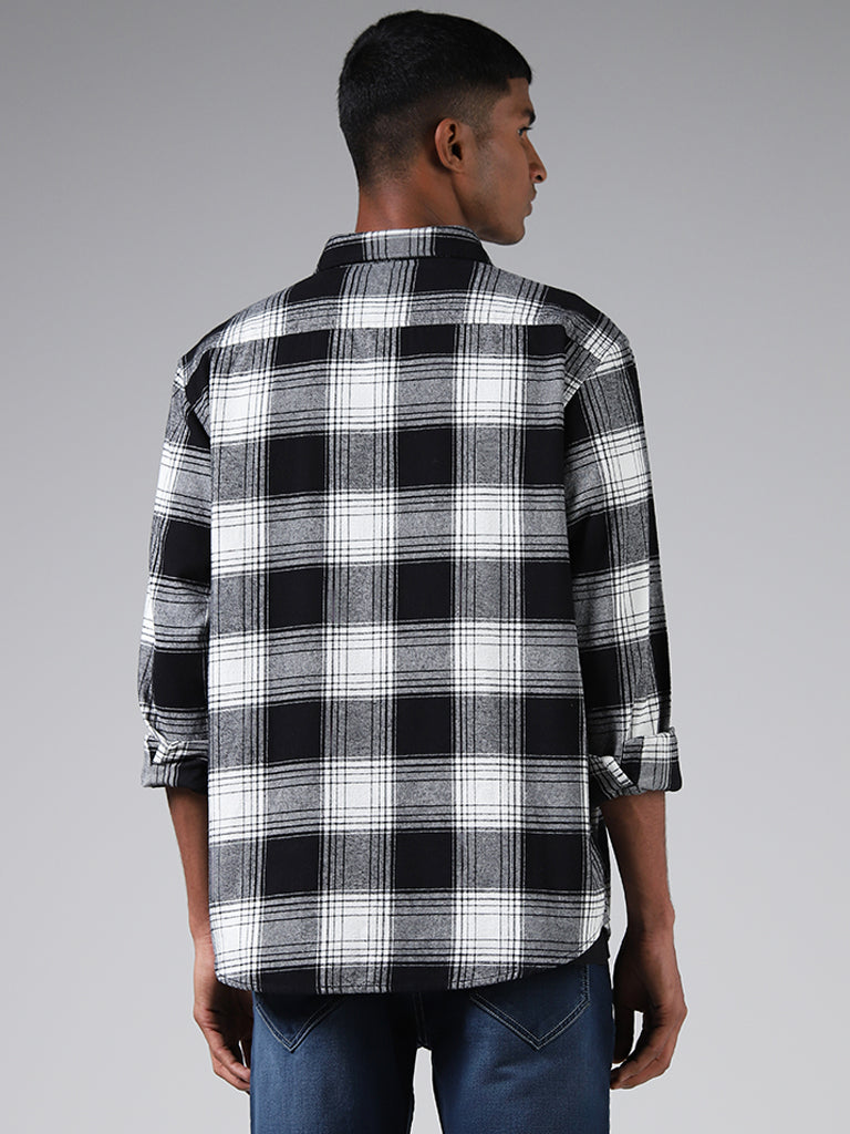 Nuon Black & White Monochromatic Checked Cotton Relaxed-Fit Shirt