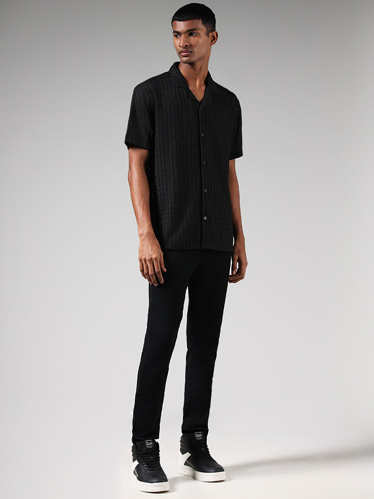 Nuon Black Self-Patterned Resort-Fit Shirt