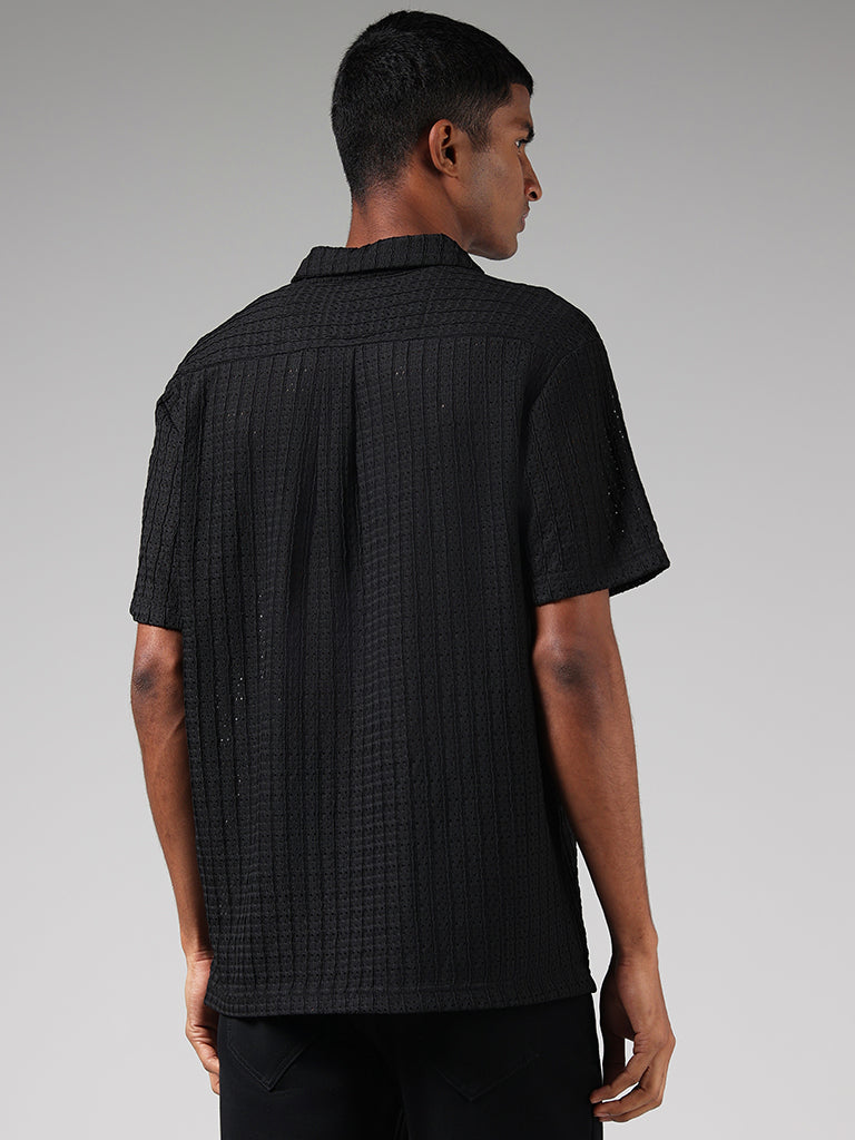 Nuon Black Self-Patterned Resort-Fit Shirt