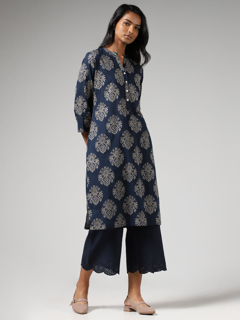 Utsa Navy Bandhni Buta Printed Straight Kurta