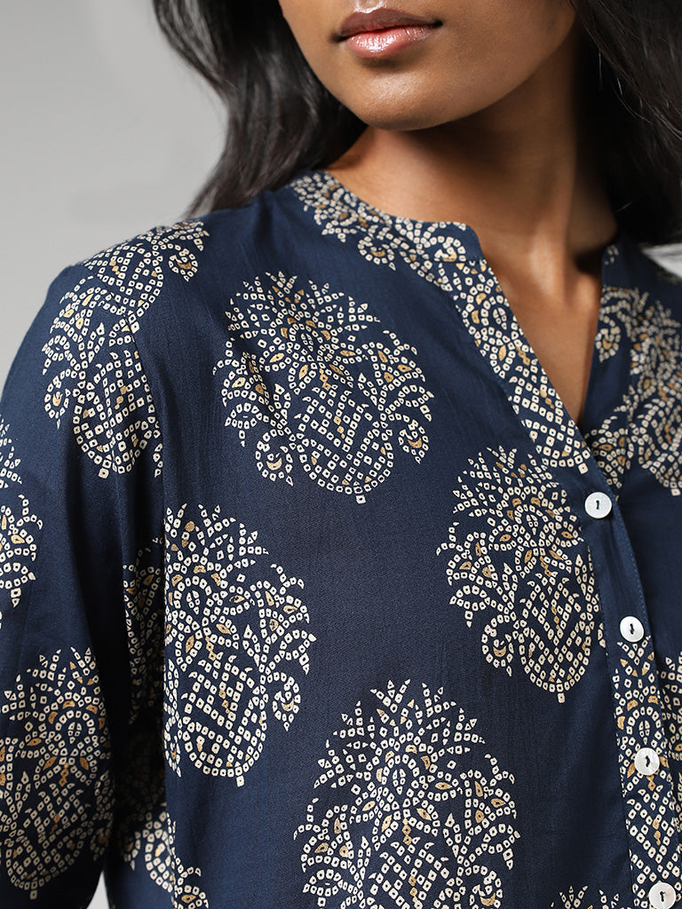 Utsa Navy Bandhni Buta Printed Straight Kurta