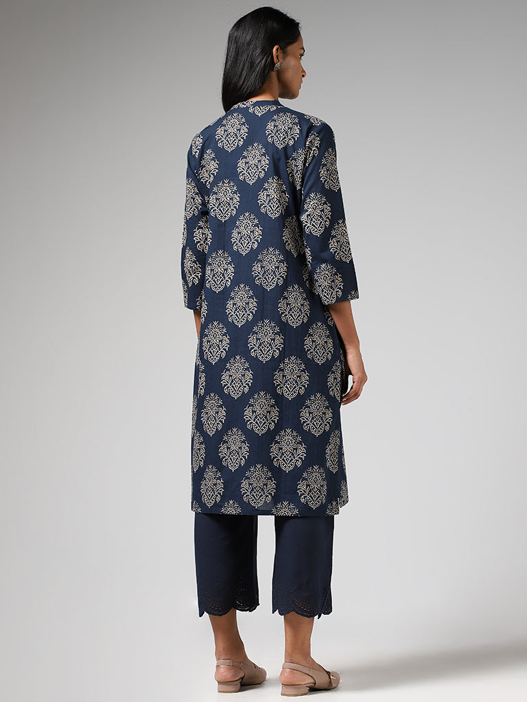 Utsa Navy Bandhni Buta Printed Straight Kurta