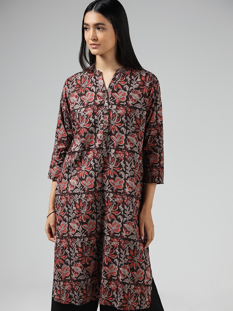 Utsa Brown Block Printed Cotton Kurta