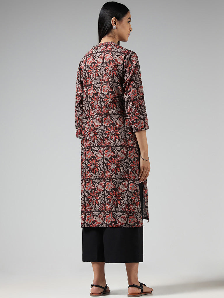 Utsa Brown Block Printed Cotton Kurta