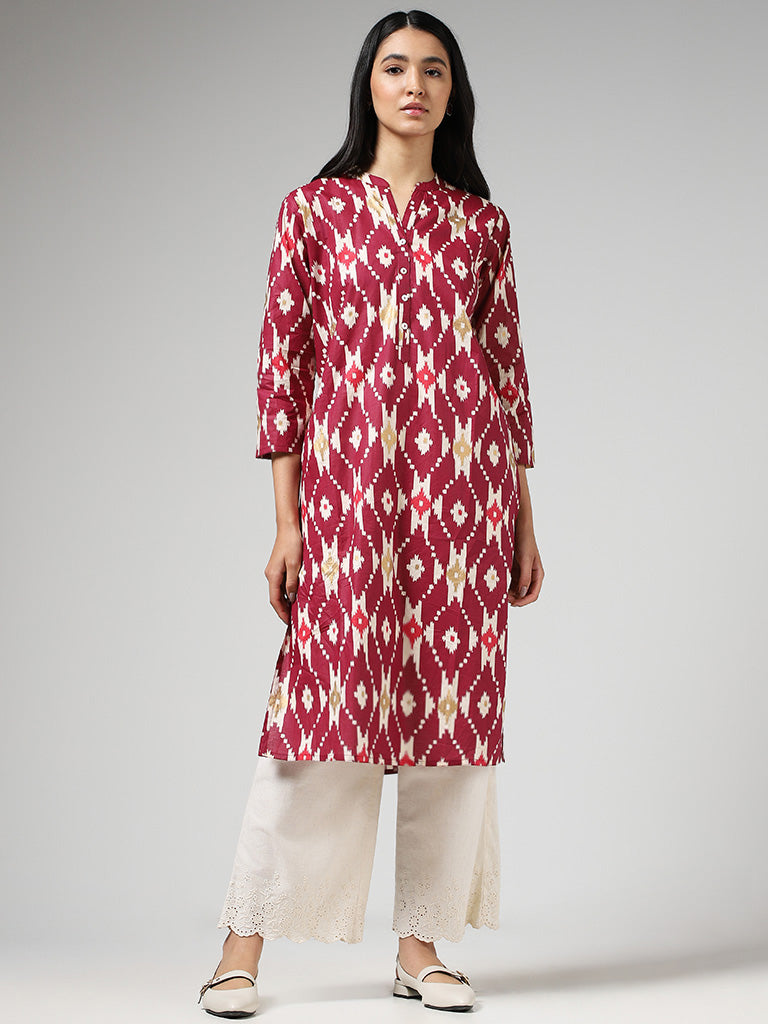 Utsa Printed Magenta Straight Kurta