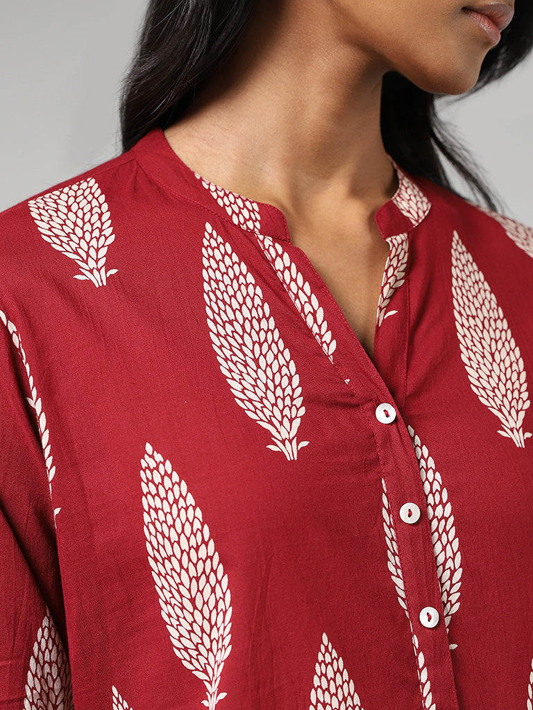 Utsa Maroon Buta Printed Straight Kurta