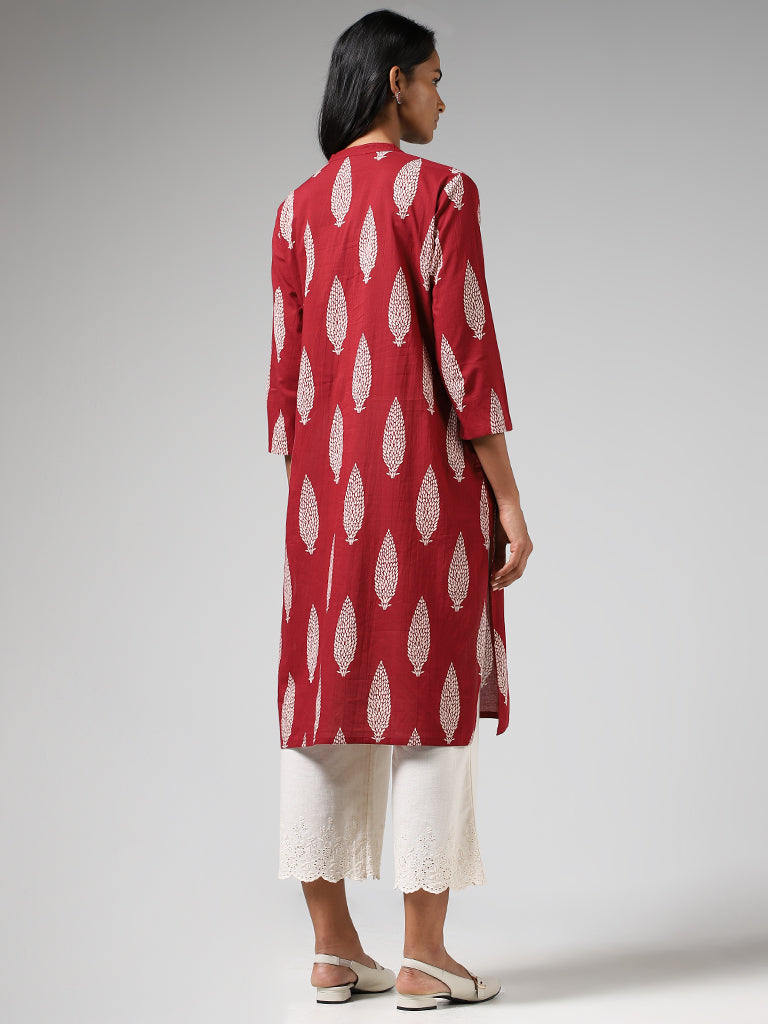 Utsa Maroon Buta Printed Straight Kurta