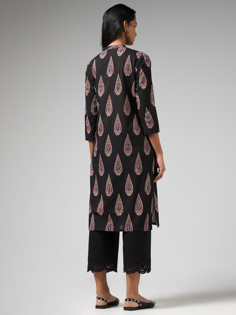 Utsa Black Buta Printed Straight Kurta