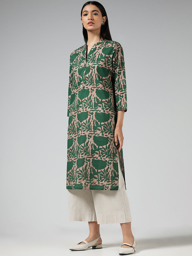 Utsa Green Printed Cotton Kurta