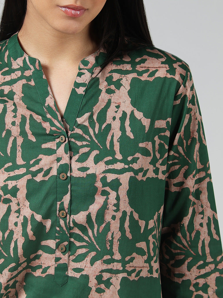 Utsa Green Printed Cotton Kurta