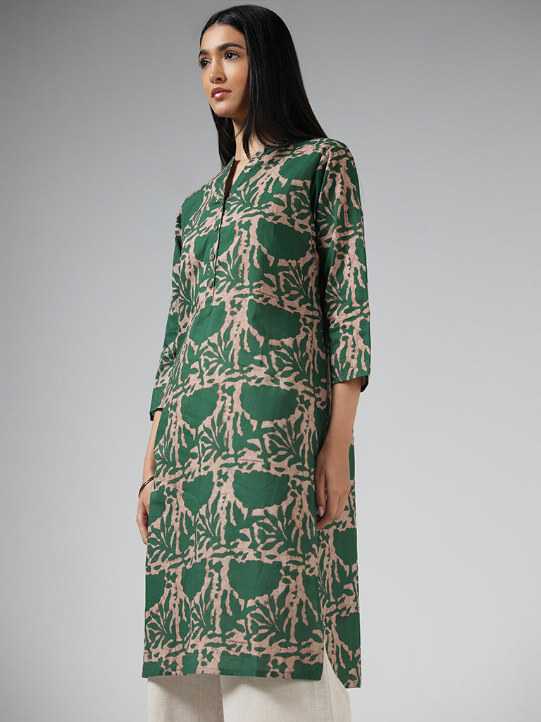 Utsa Green Printed Cotton Kurta