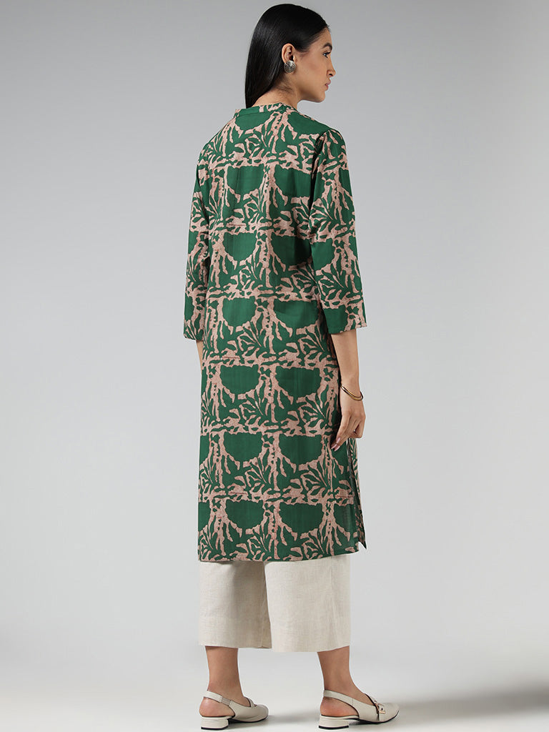 Utsa Green Printed Cotton Kurta