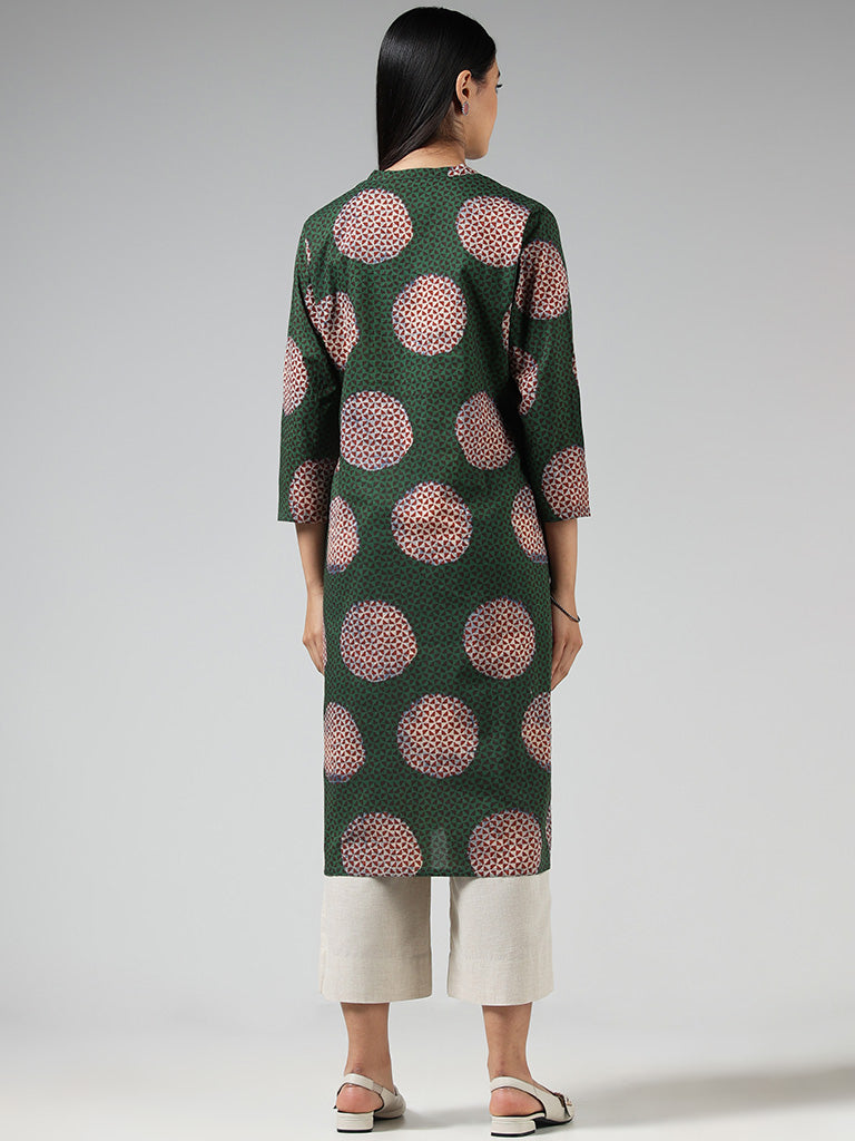 Utsa Green Geometric Polka Cotton Kurta