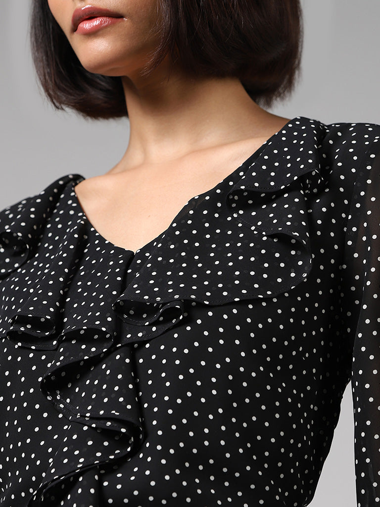 Wardrobe Polka Dots Black Ruffled Top