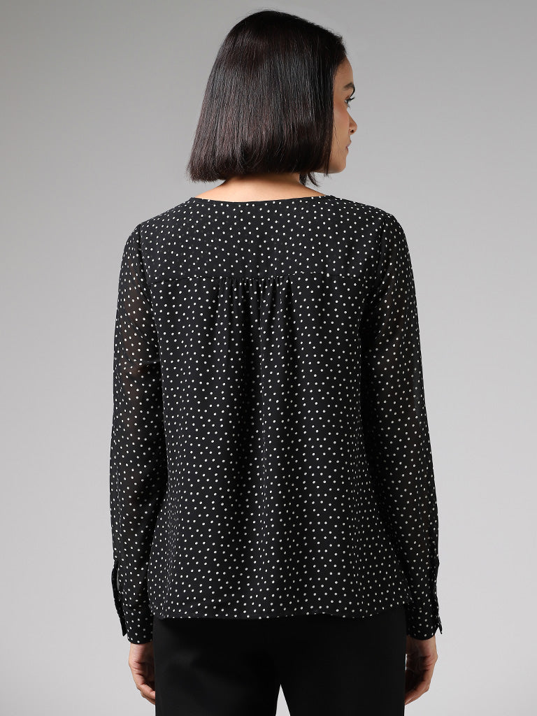 Wardrobe Polka Dots Black Ruffled Top