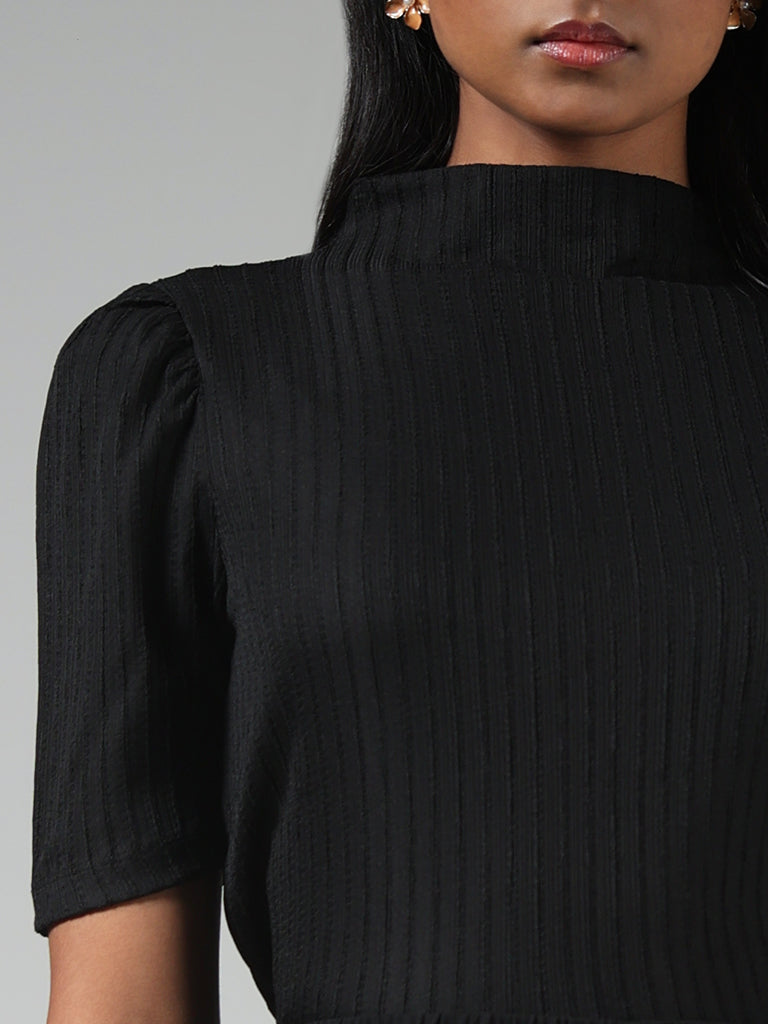 Wardrobe Black Self Striped Top