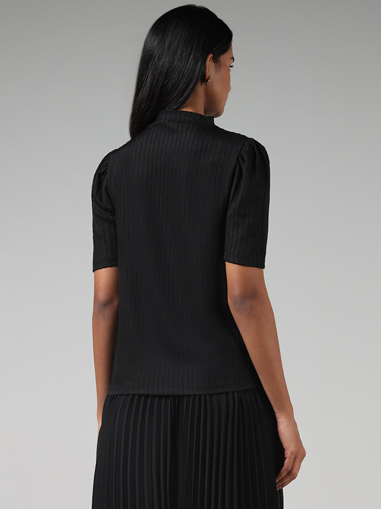 Wardrobe Black Self Striped Top