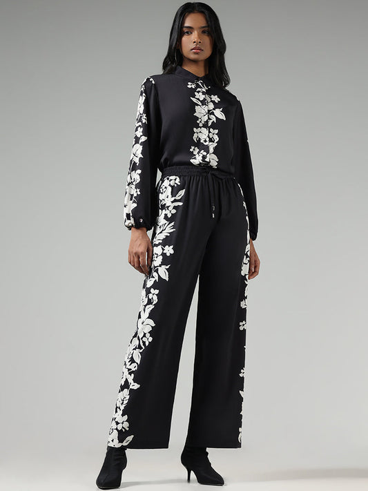 Wardrobe Black Floral Printed Wide-Leg Trousers