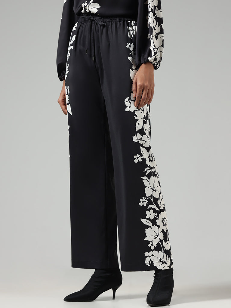 Wardrobe Black Floral Printed Wide-Leg Trousers