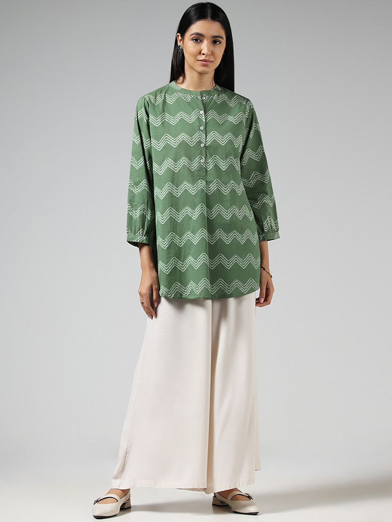 Utsa Dark Green Printed Cotton Tunic