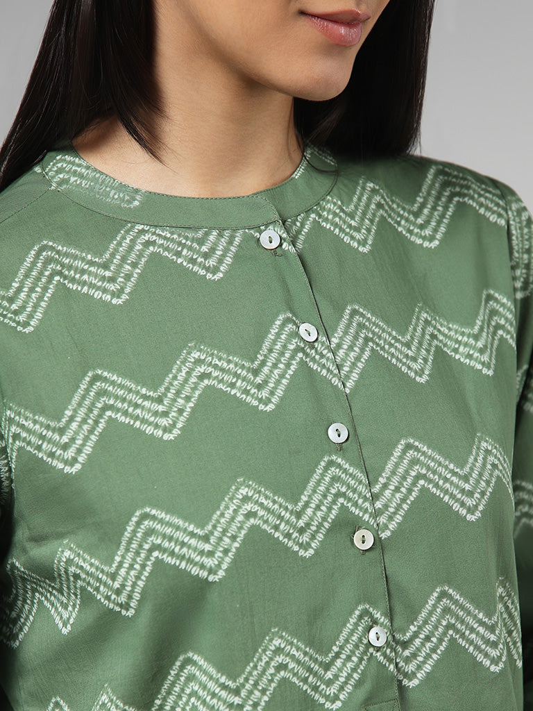 Utsa Dark Green Printed Cotton Tunic