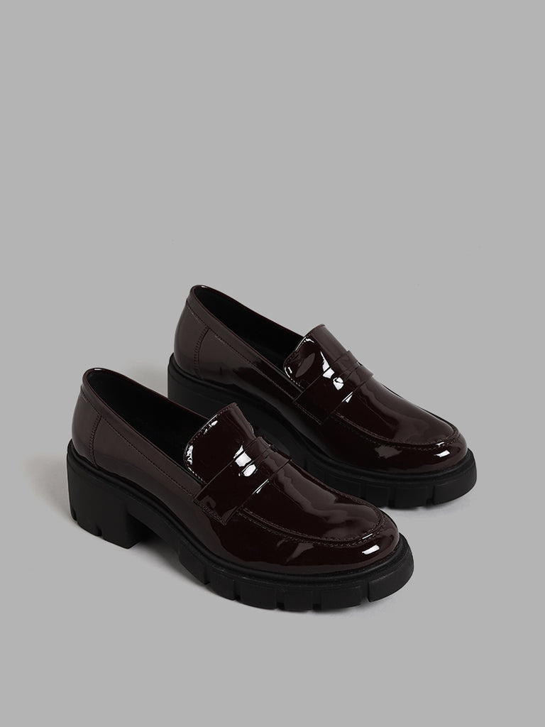 LUNA BLU Wine Chunky Heel Loafers