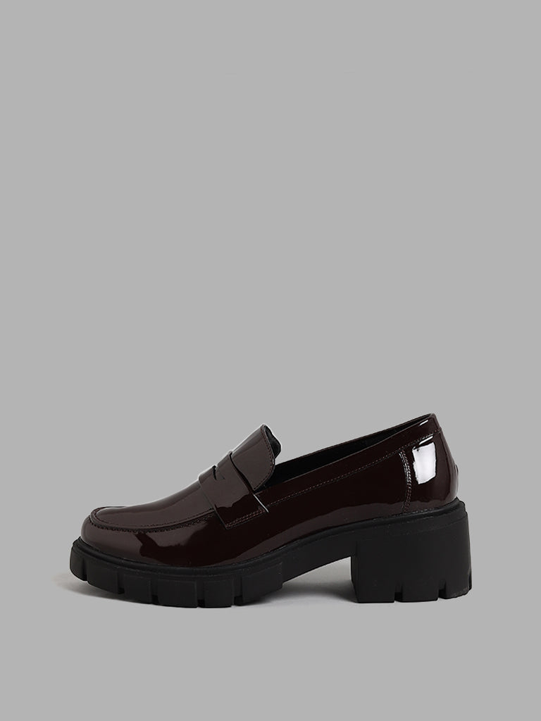 LUNA BLU Wine Chunky Heel Loafers