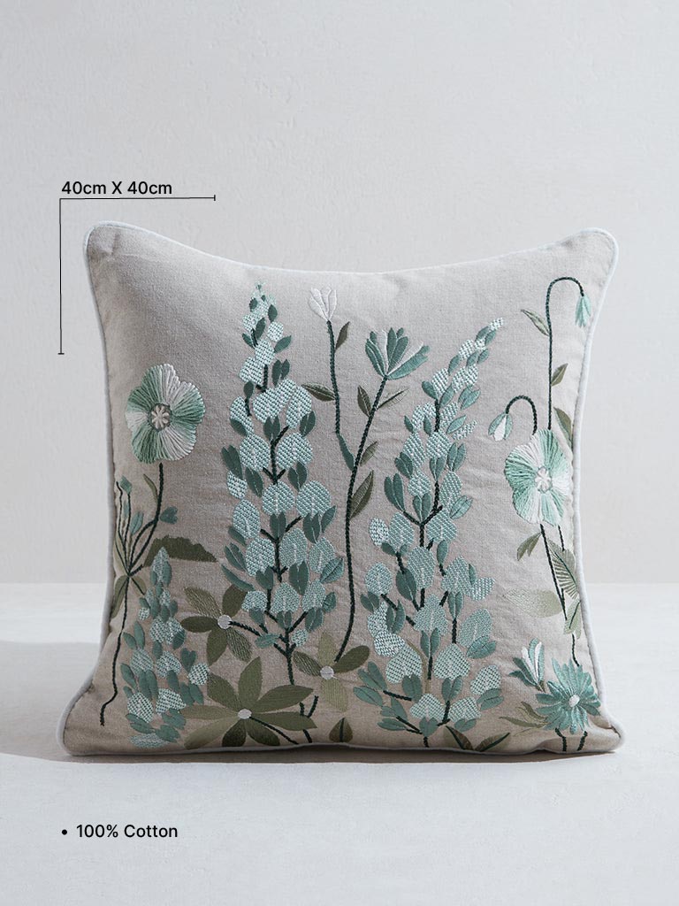 Westside Home Mint Floral Embroidered Cushion Cover