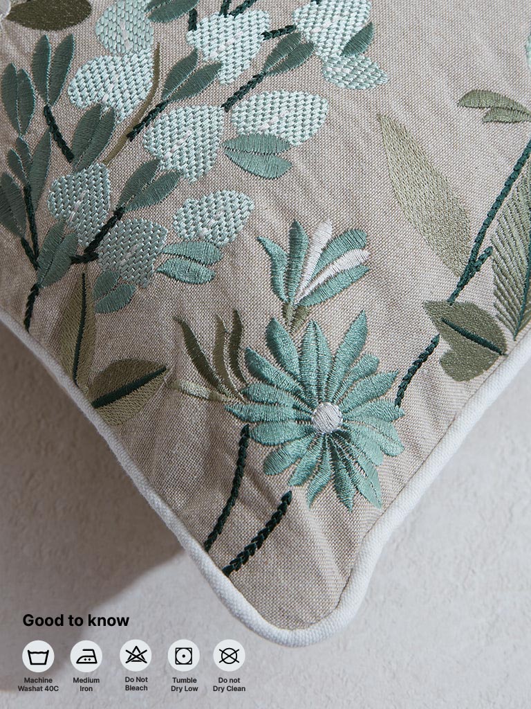 Westside Home Mint Floral Embroidered Cushion Cover