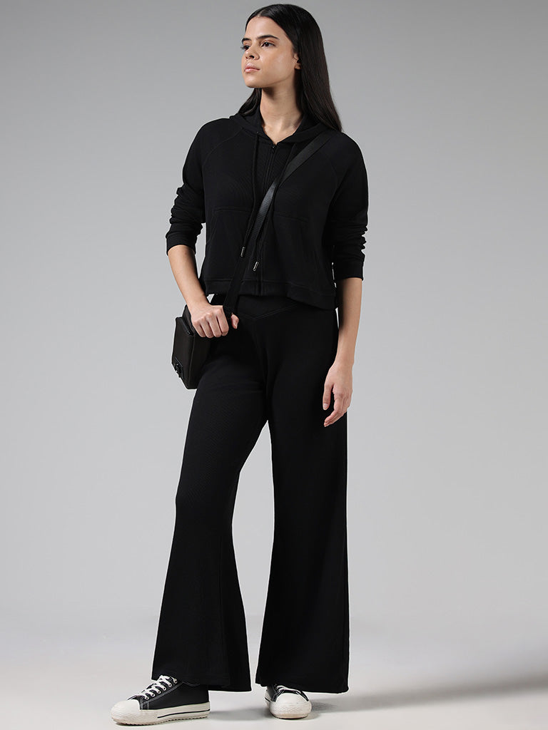 Superstar Black Ribbed Cross Waistband Trousers