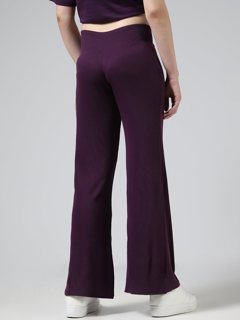 Superstar Dark Purple Crisscross Waist Wide-Leg Track Pants