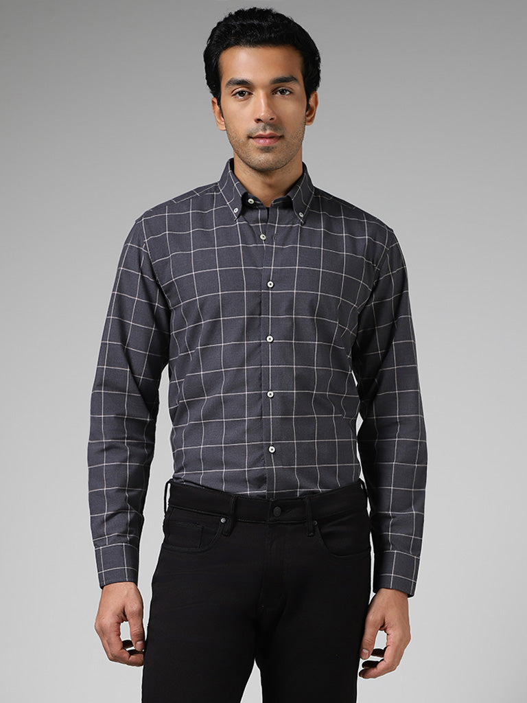 Ascot Grey Checked Cotton Relaxed-Fit Shirt