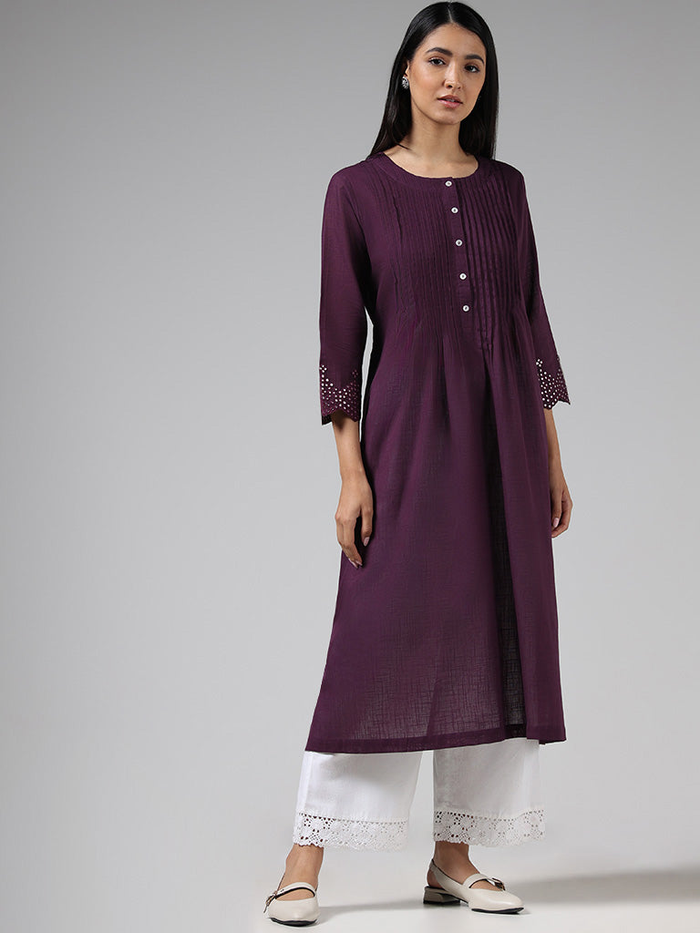 Utsa Dark Purple Pintucked Gathered Kurta