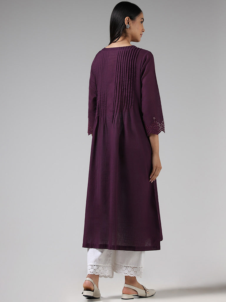 Utsa Dark Purple Pintucked Gathered Kurta