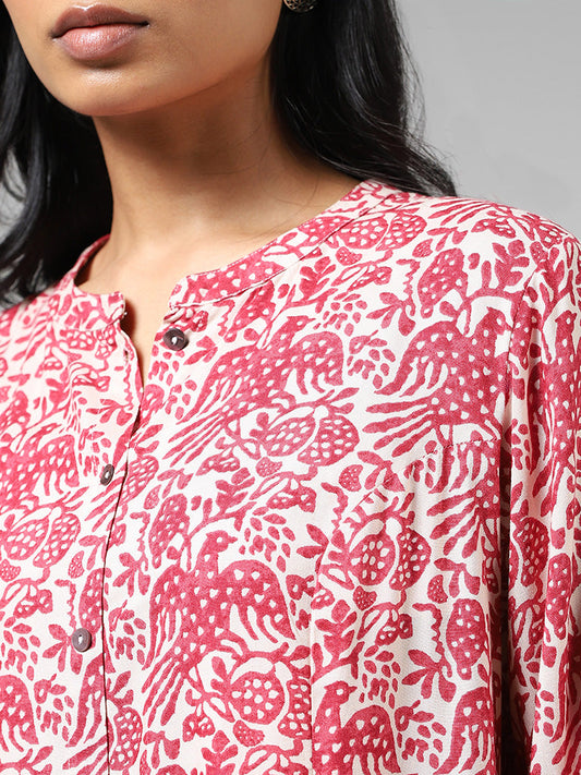 Utsa Red Printed Kurti