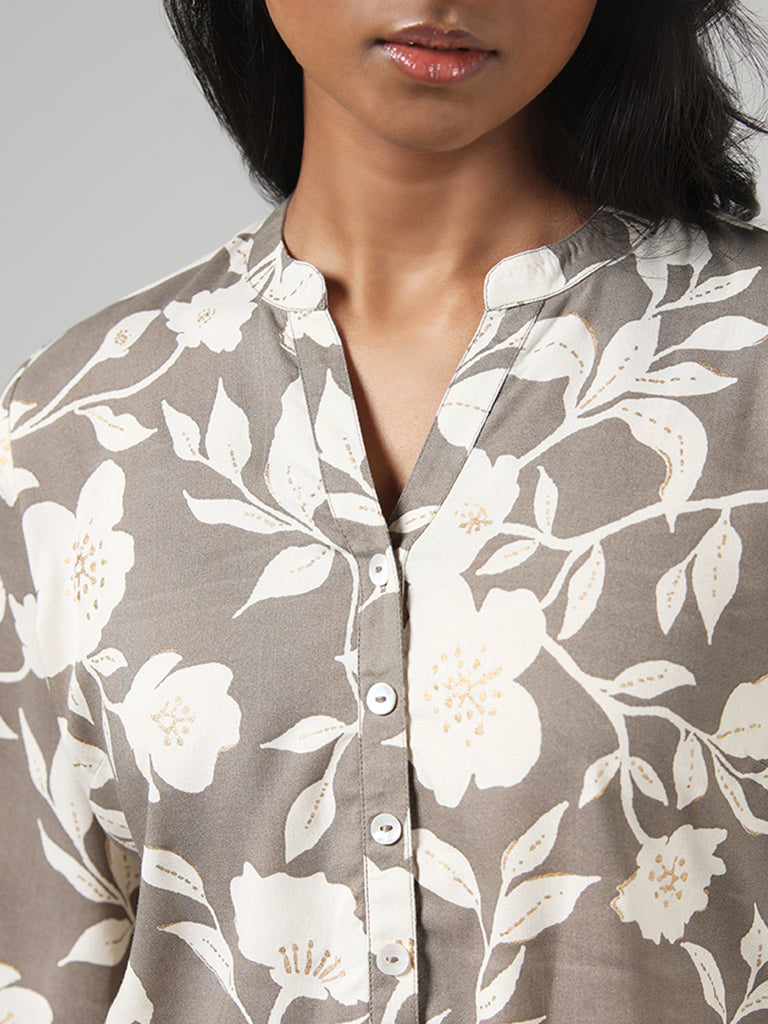 Utsa Grey Floral Printed Kurti